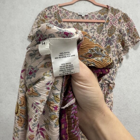 Patrons of Peace Dress Womens Small Floral Wrap Maxi Boho Flutter Sleeve V Neck - Picture 8 of 11